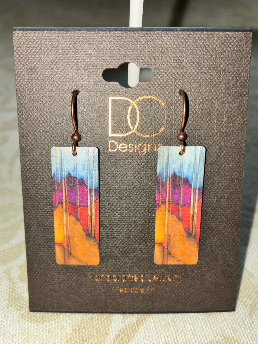 DC Designs Trees & Hills Autumn Scene Drop Metal Accent Copper Wires Earrings